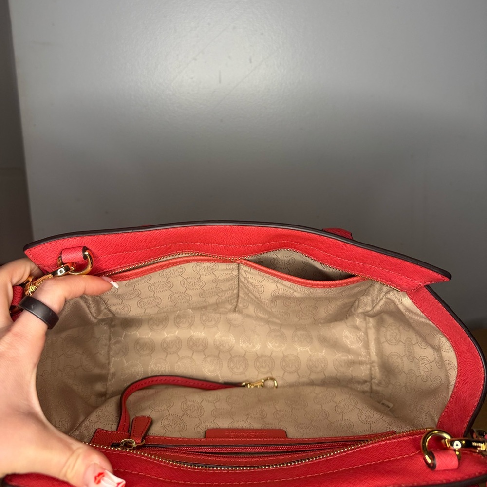 Michael Kors Coral-Red Saffiano Leather Satchel - Picture 5 of 5
